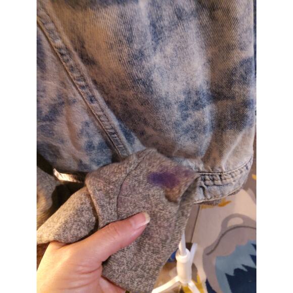 Y2K LEI Stone Acid washed denim jacket Hooded XXL button distress Thrashed Rock - Picture 9 of 11
